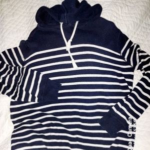 Jcrew Womens navy Blue stripe pullover Hoodie sweatshirt sz.M